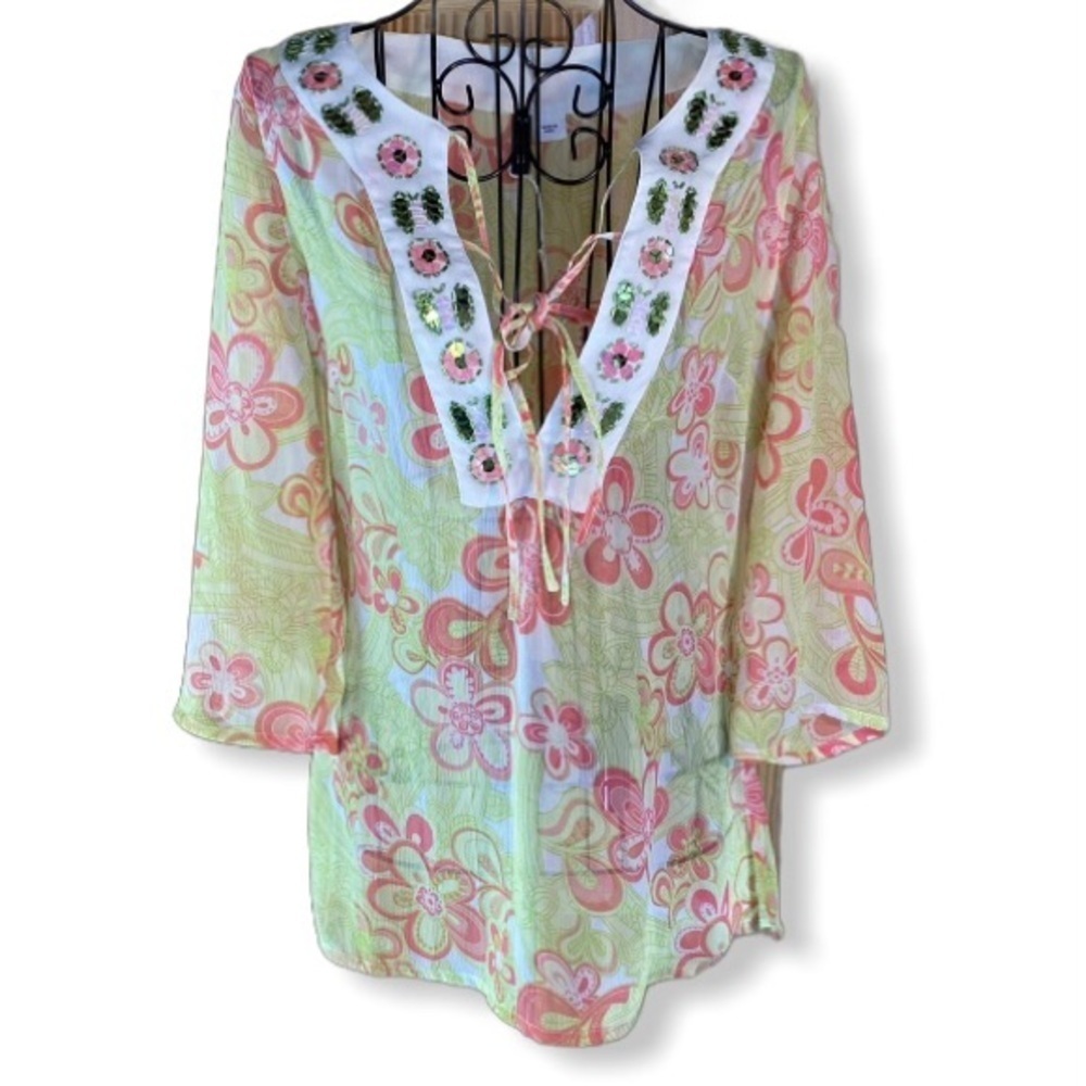 Divided H&M Hand Embroidered Beaded Floral Beach Swim Coverup Size 8 NWOT